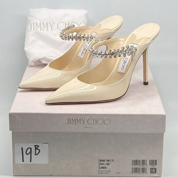 Jimmy Choo Bing 100MM Embellished Patent Leather Mules size 37 - Picture 13 of 15